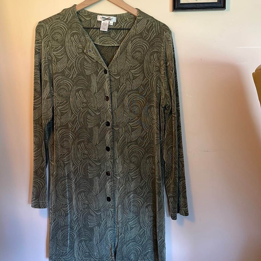 Oversized green shirt dress